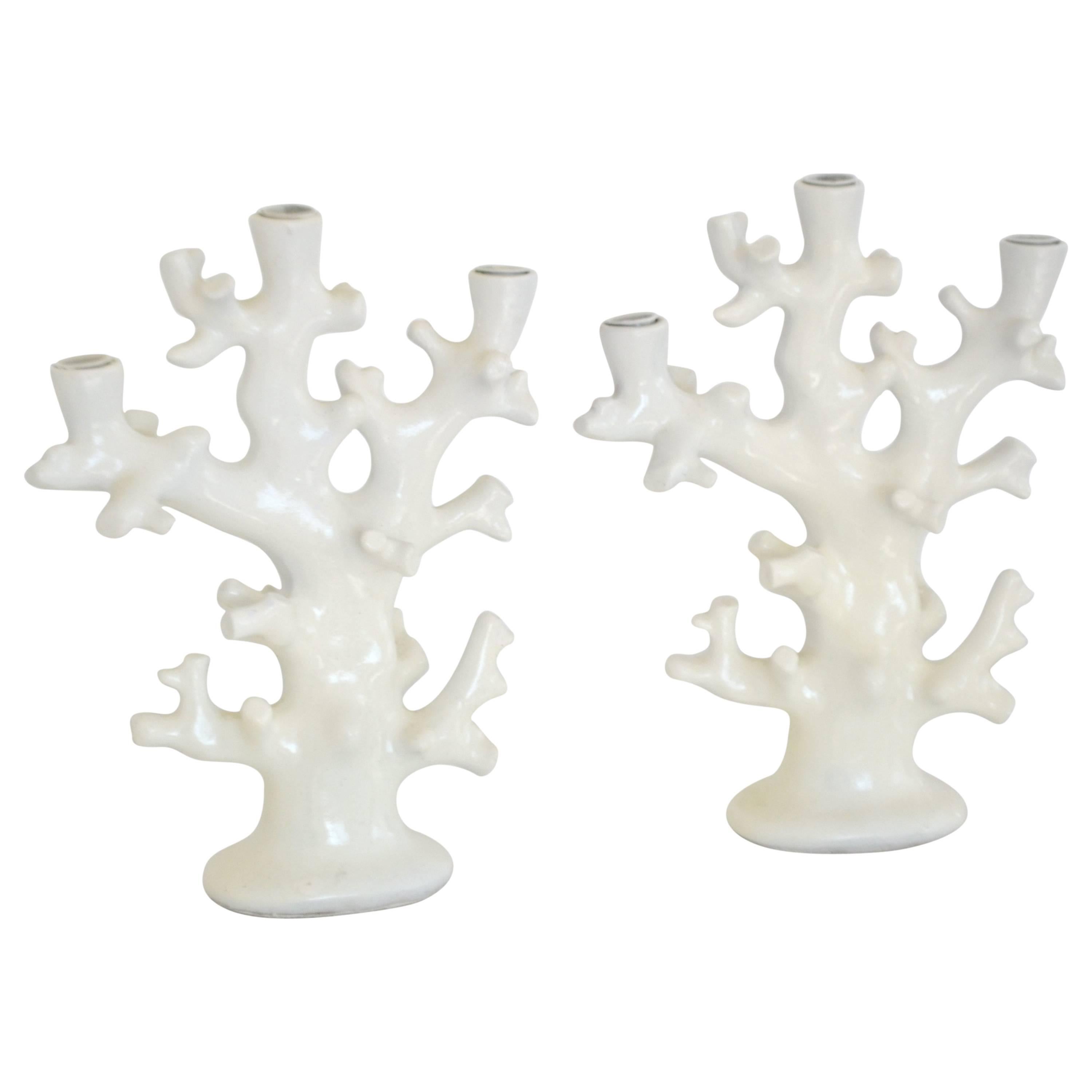 Pair of Mid-Century Coral Form Candlesticks