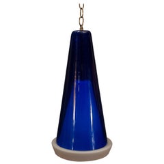 Vintage Scandinavian Blue Glass Pendant Fixture