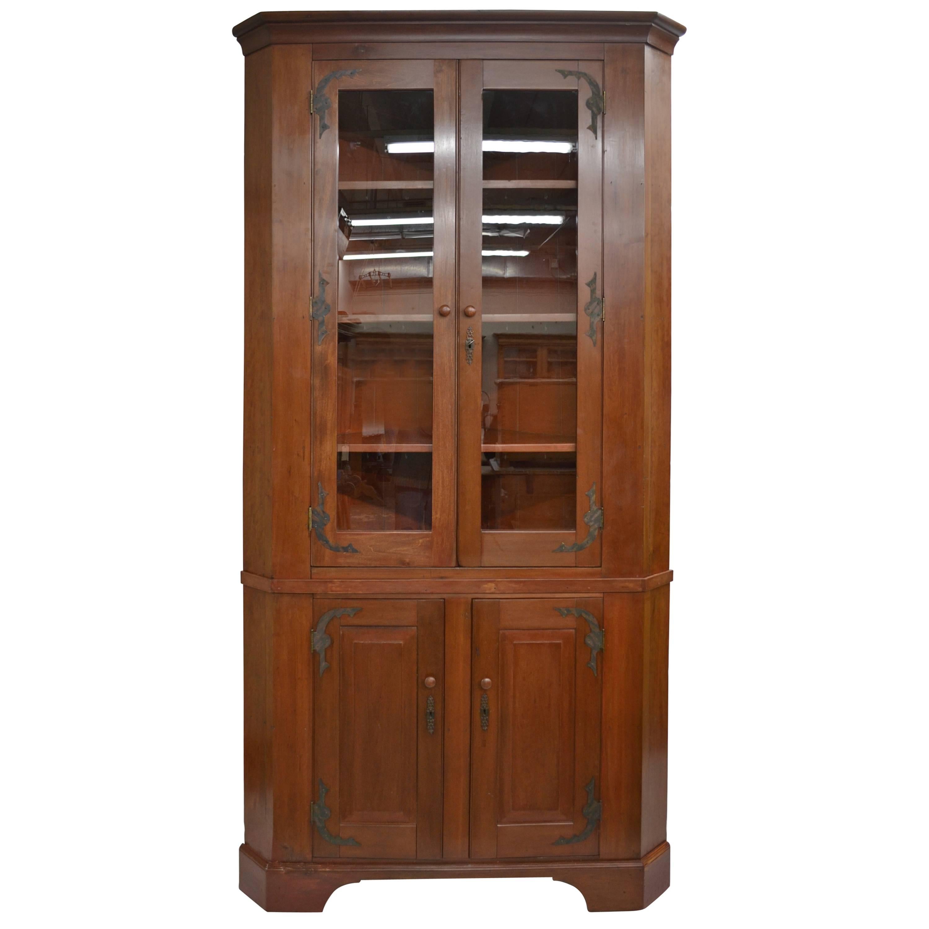 Massive Cherrywood Glazed Corner Cupboard