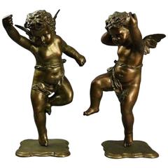 Oversized Pair of Fine Antique Classical Bronze Cupids, circa 1890