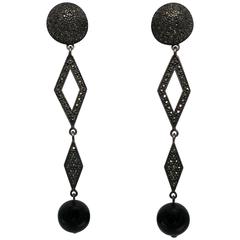 Long Art Deco Black Onyx and Sterling Silver Earrings
