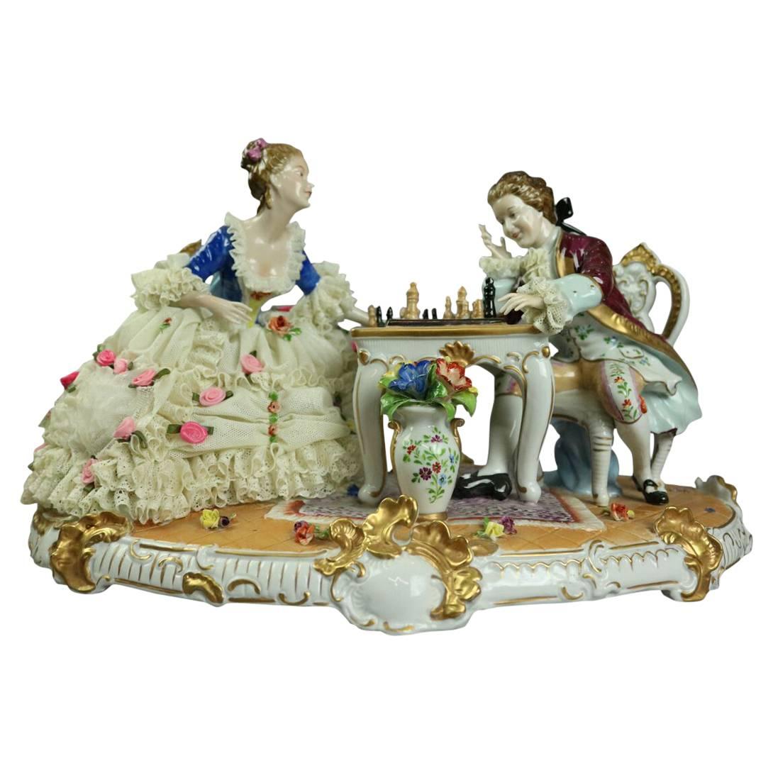 Antique German Dresden Lace Porcelain Figural Group Unterweissbach