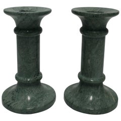 Dark Green Marble Candlestick Holders, Pair