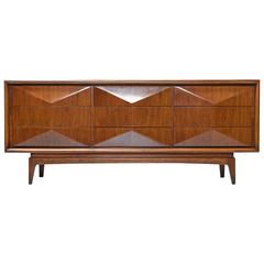 Vintage United Furniture 1950s, Diamond Front Triple Dresser