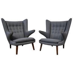 Hans Wegner Pair of Papa Bear Chairs and Ottoman