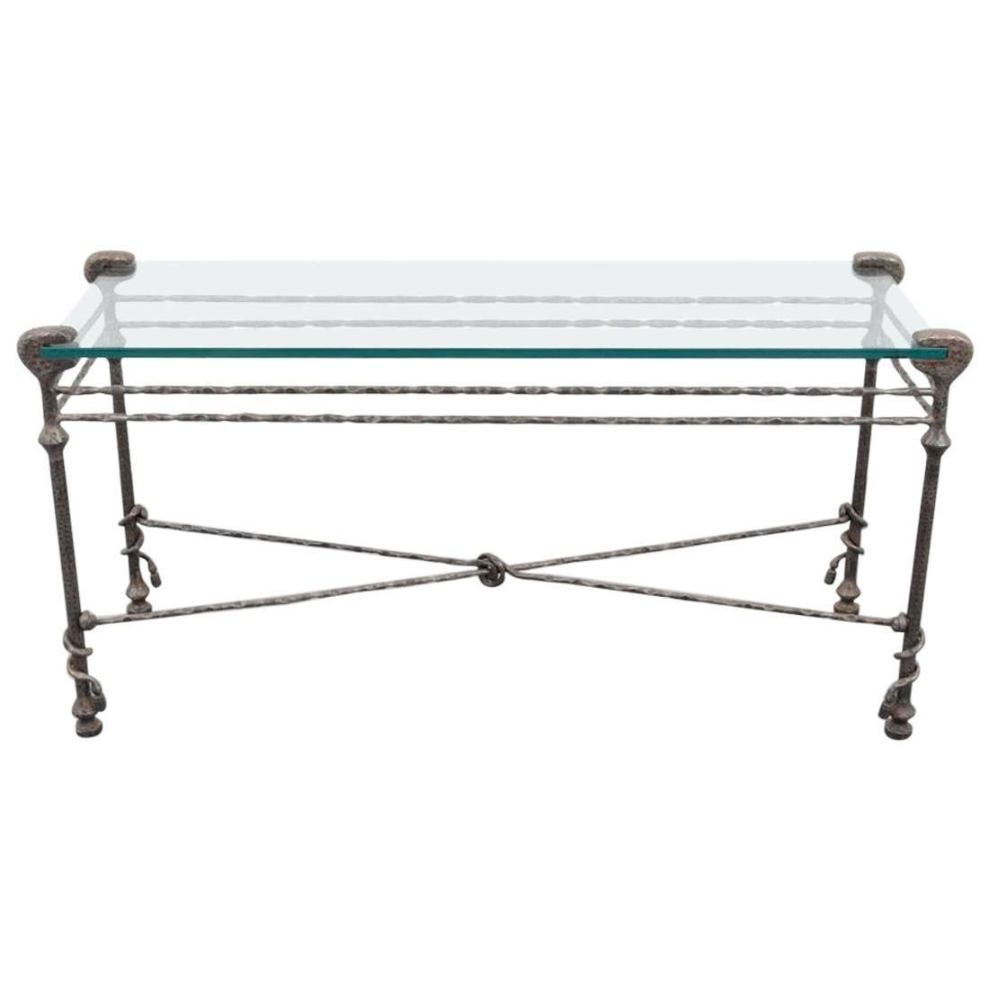 Mid-Century Hammered Iron Console Table in the Manner of Diego Giacometti For Sale