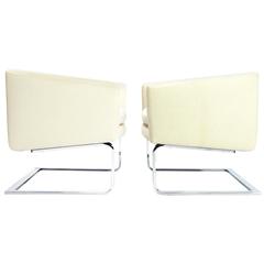 Sculptural Pair of Mid-Century Club Chairs with Chrome Bases and New Fabric