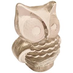 Vintage Viking Glass Clear and Frosted Owl Sculpture
