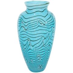 Modern Italian Vase in Murano Glass in Light Blue, Black and White from 1990s