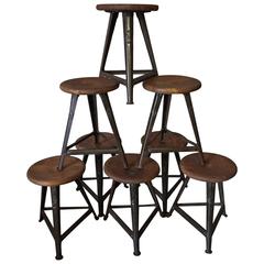 Vintage German Wood and Metal Stool from Rowac, 1930s, Set of Eight