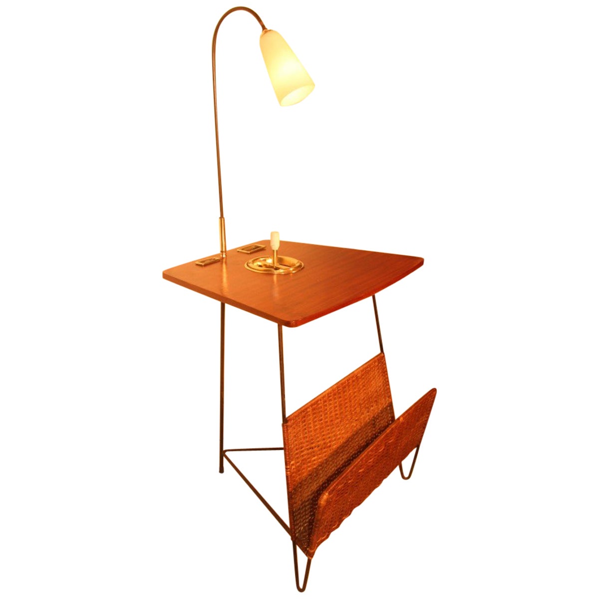 side table with lamp and magazine rack
