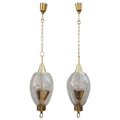 Pair of Ceiling Lamp Pietro Chiesa Fontana Arte, 1940s Brass Crystal Oval 