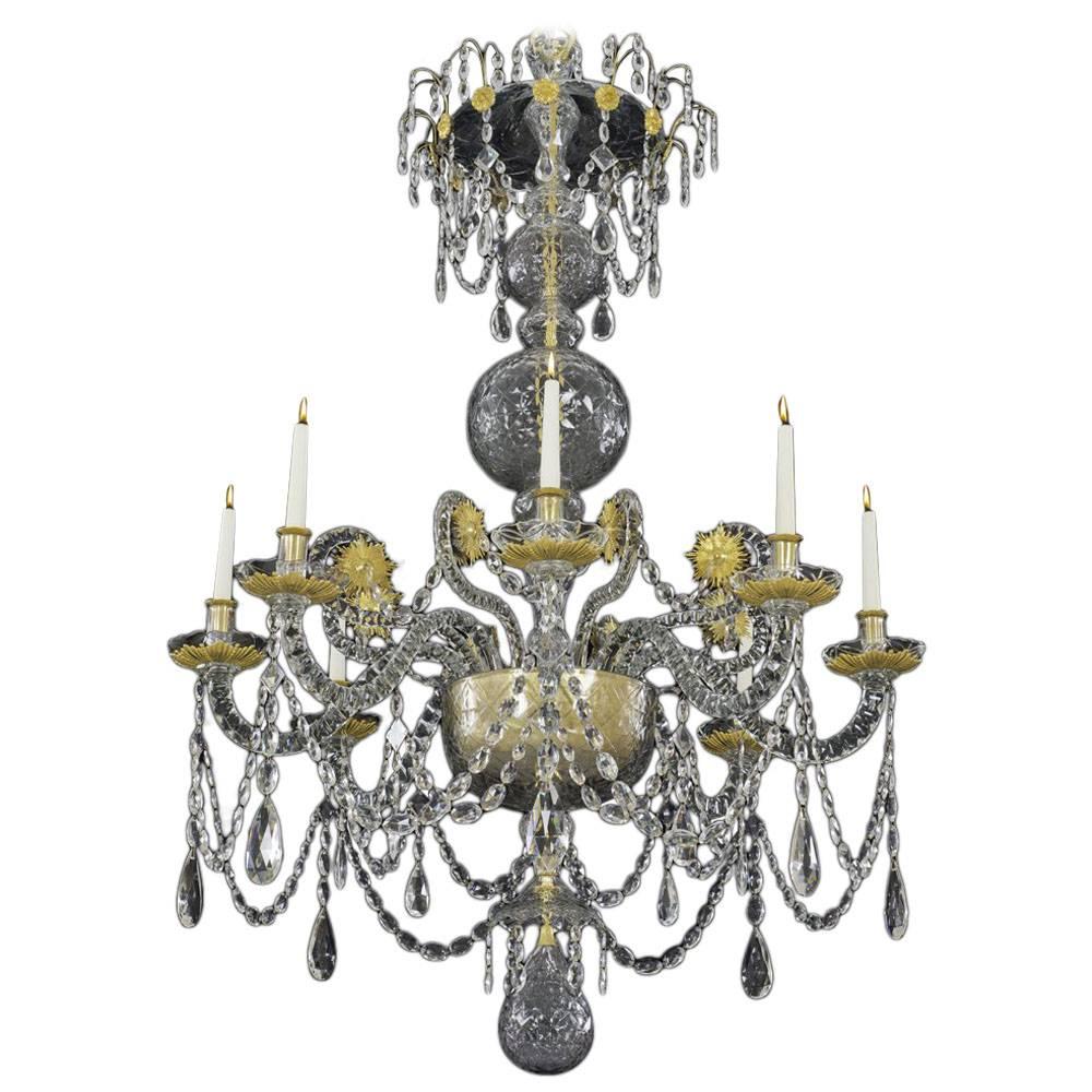 Unusual Twelve-Light Spanish Cut-Glass Chandelier