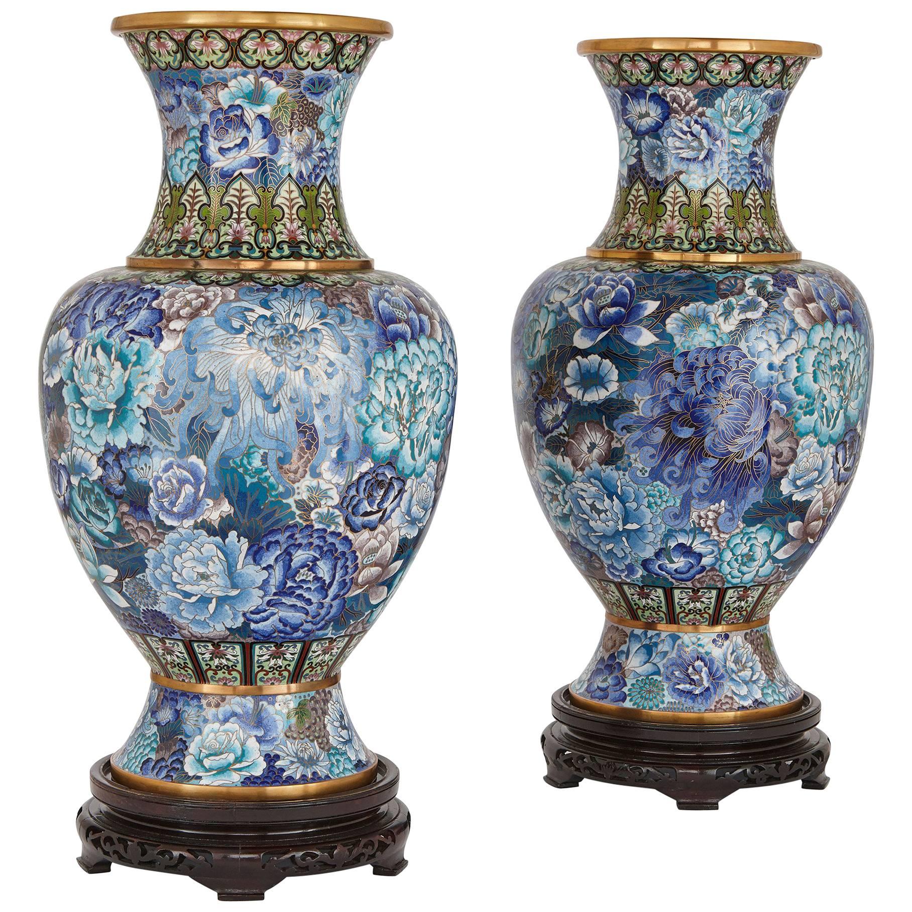 Pair of Cloisonné Enamel Chinese Vases, Qing Period