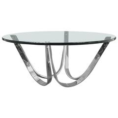 Table basse en chrome et verre produite par Tri-Mark Designs