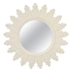 1960s Spanish Carved Wood Sunburst Mirror in White Patina 7