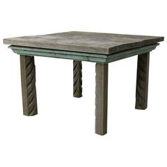 Antique Garden Table with Verdigris Copper Moulding, 19th Century