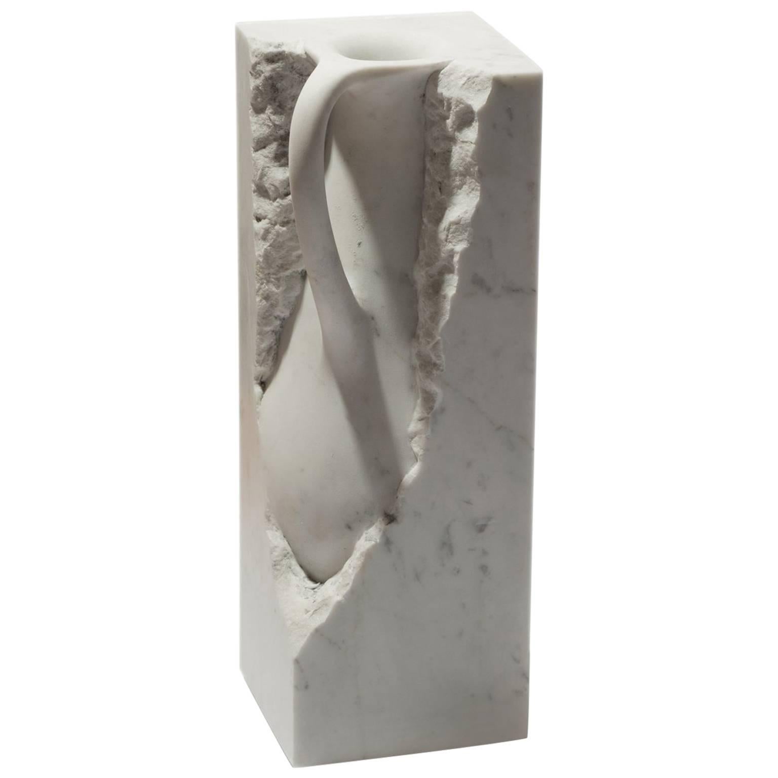 Svelata Large Vase, Contemporary Hand-carved Carrara Marble Vessel For Sale