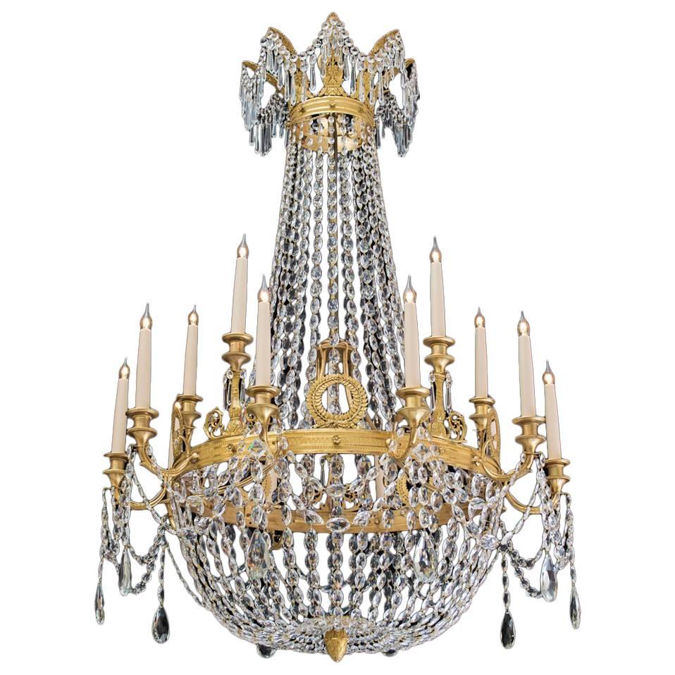 Fine Ormolu and Cut Glass Empire Period Chandelier For Sale