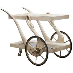 Vintage Aldo Tura Swan Legs Goatskin Bar Cart