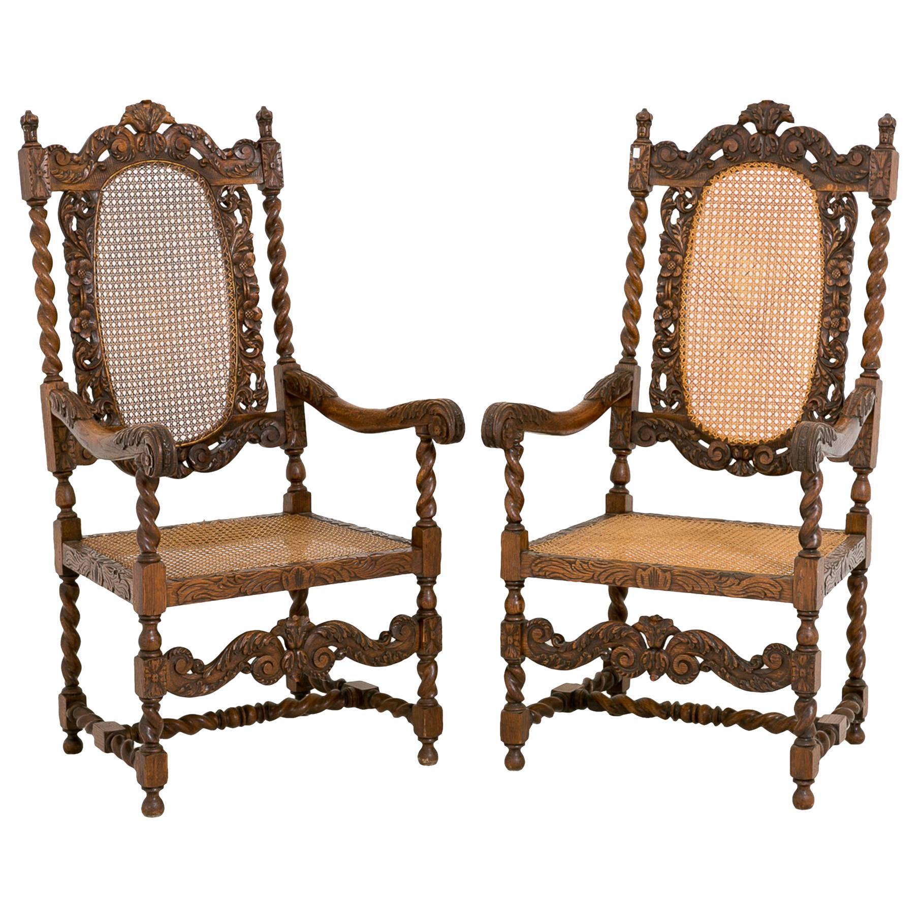 Pair of Oak Carolean Style Chairs For Sale