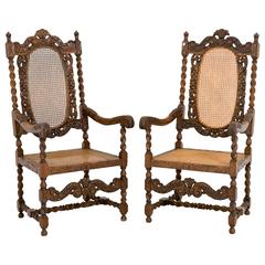Antique Pair of Oak Carolean Style Chairs