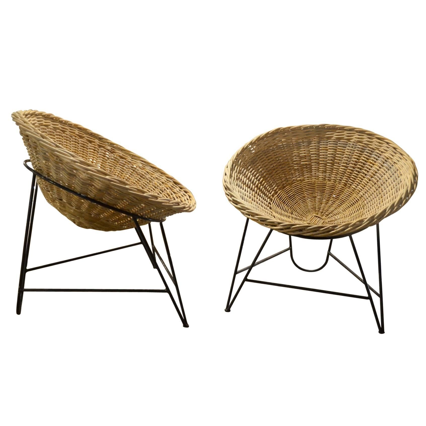 Beautiful Pair of Janine Abraham Wicker Armchairs, circa 1960 For Sale