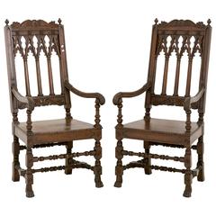 Pair of Oak Gothic Style Armchairs