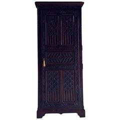 Antique Gothic Oak Hall Cupboard Early19th Century Heavily Carved