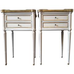 Vintage French Louis XVI Style Marble Nightstands, Pair