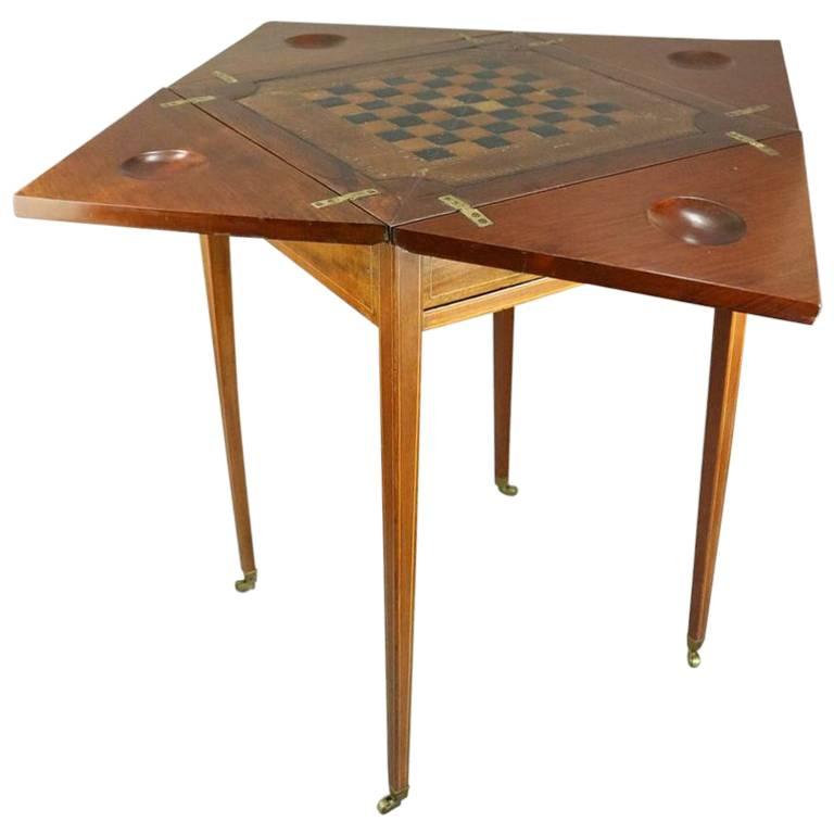 Antique Mahogany English Hepplewhite Style Napkin-Fold Game Table, circa 1910