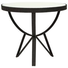 French Deco Wrought Iron Side Table Gueirdon Mirrored Top France, 1930, 1940s 4