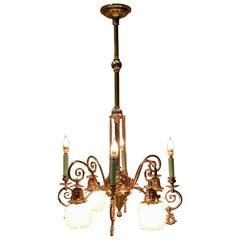 Antique Victorian Eight-Arm Electrified Combination Chandelier, Late 1800s