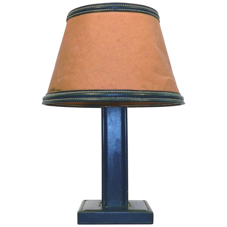 Jacques Adnet Table Lamp Sheathed With Red Hermès Style Leather For Jacques Adnet Leather Table Lamp France 1940