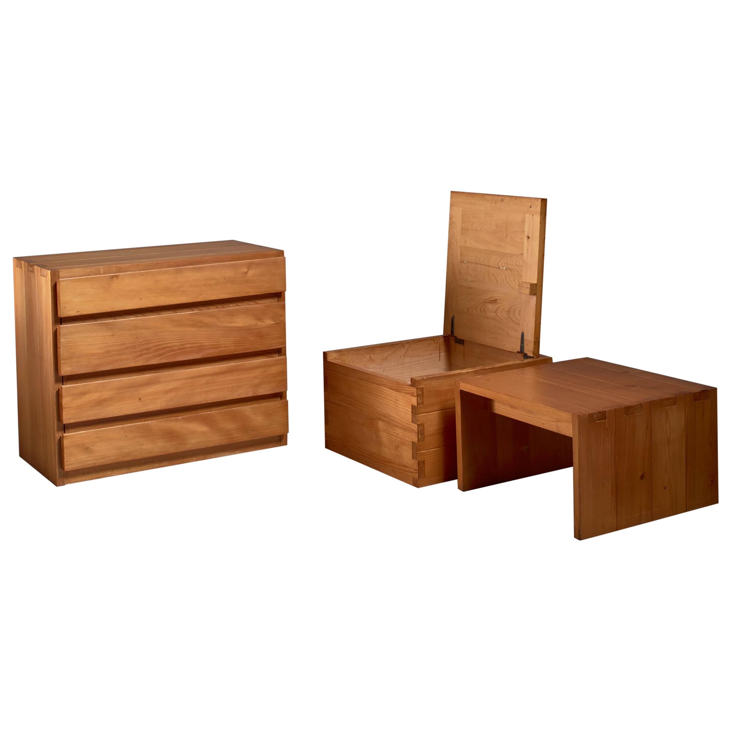 Campagne Style Pine Set of Three Pieces, France, 1960s