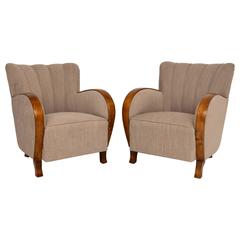 Pair of Swedish Art Deco Satin Birch Armchairs