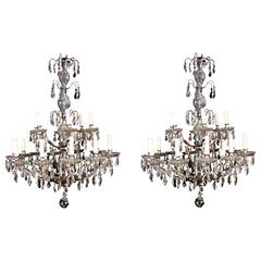 Pair of Two-Tiered Silvered Chandeliers