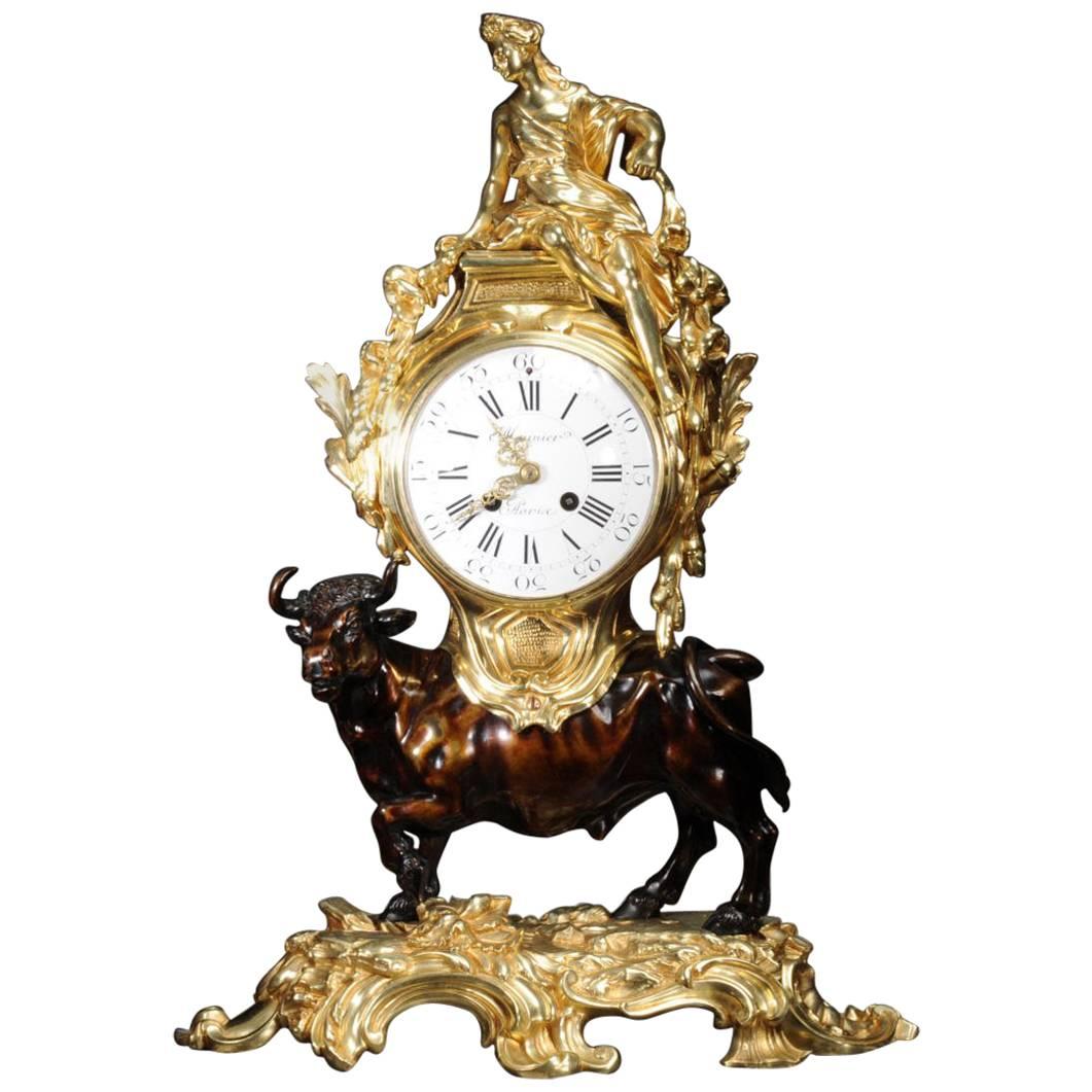 Antique French Bronze and Ormolu Clock, Europa and the Bull