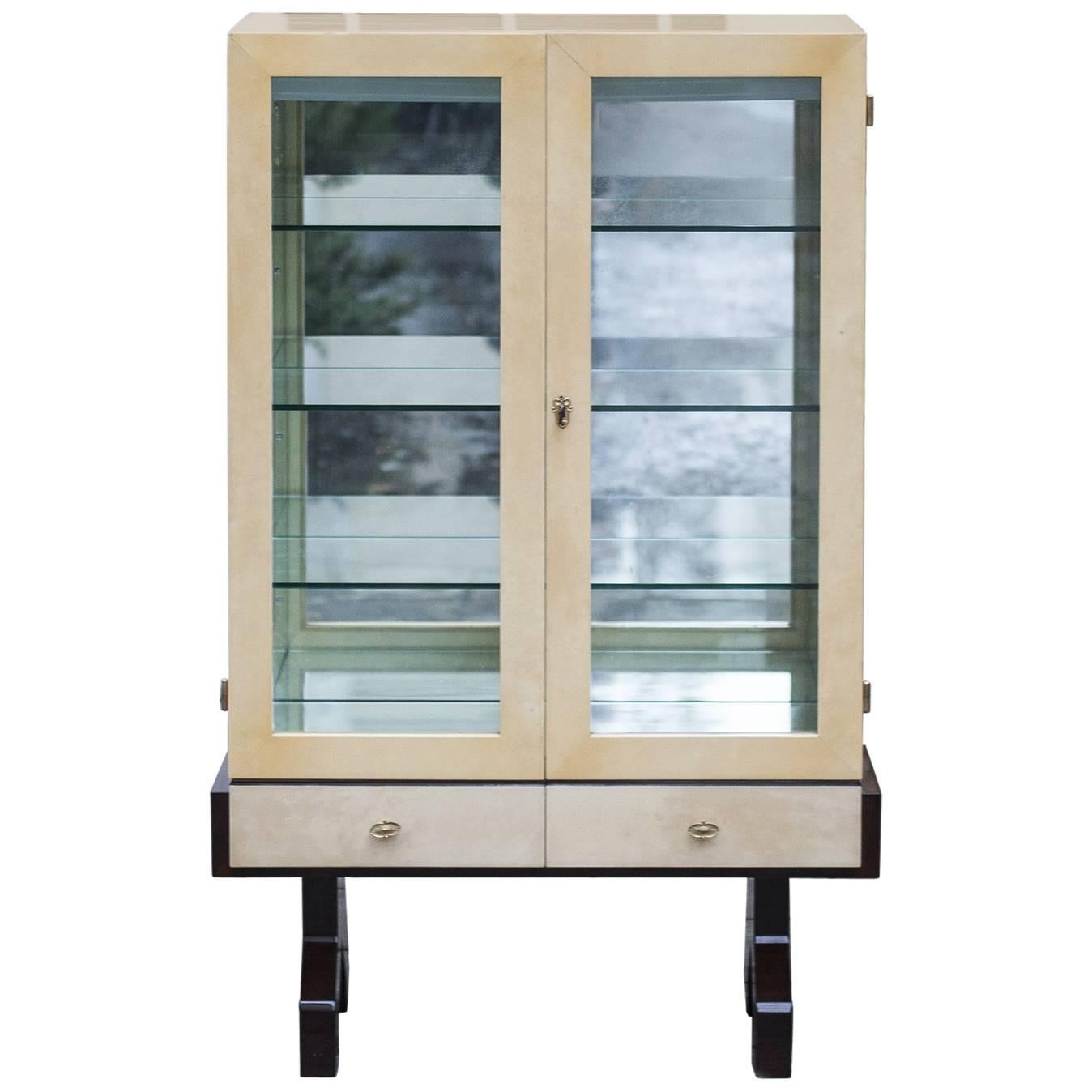 Aldo Tura Ivory Colored Goatskin Bar Cabinet