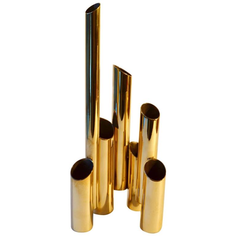 Sculptural Brass Organ Pipe Vase For Sale at 1stDibs