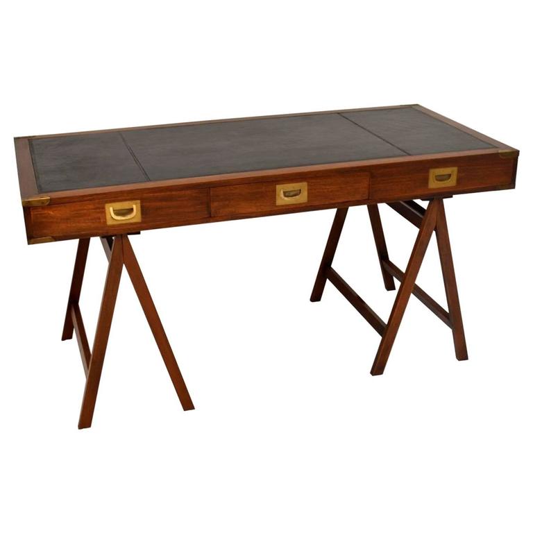 Antique Campaign Style Mahogany Leather Top Desk At 1stdibs