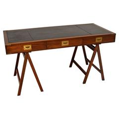 Antique Campaign Style Mahogany Leather Top Desk