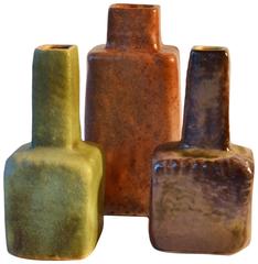 1960s Set of Three Dutch Earthenware Vases in Muted Tones 3