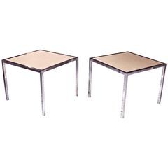 Pair of Vintage Italian Faux Ostrich Leather and Chrome Cocktail Tables, 1970s 9