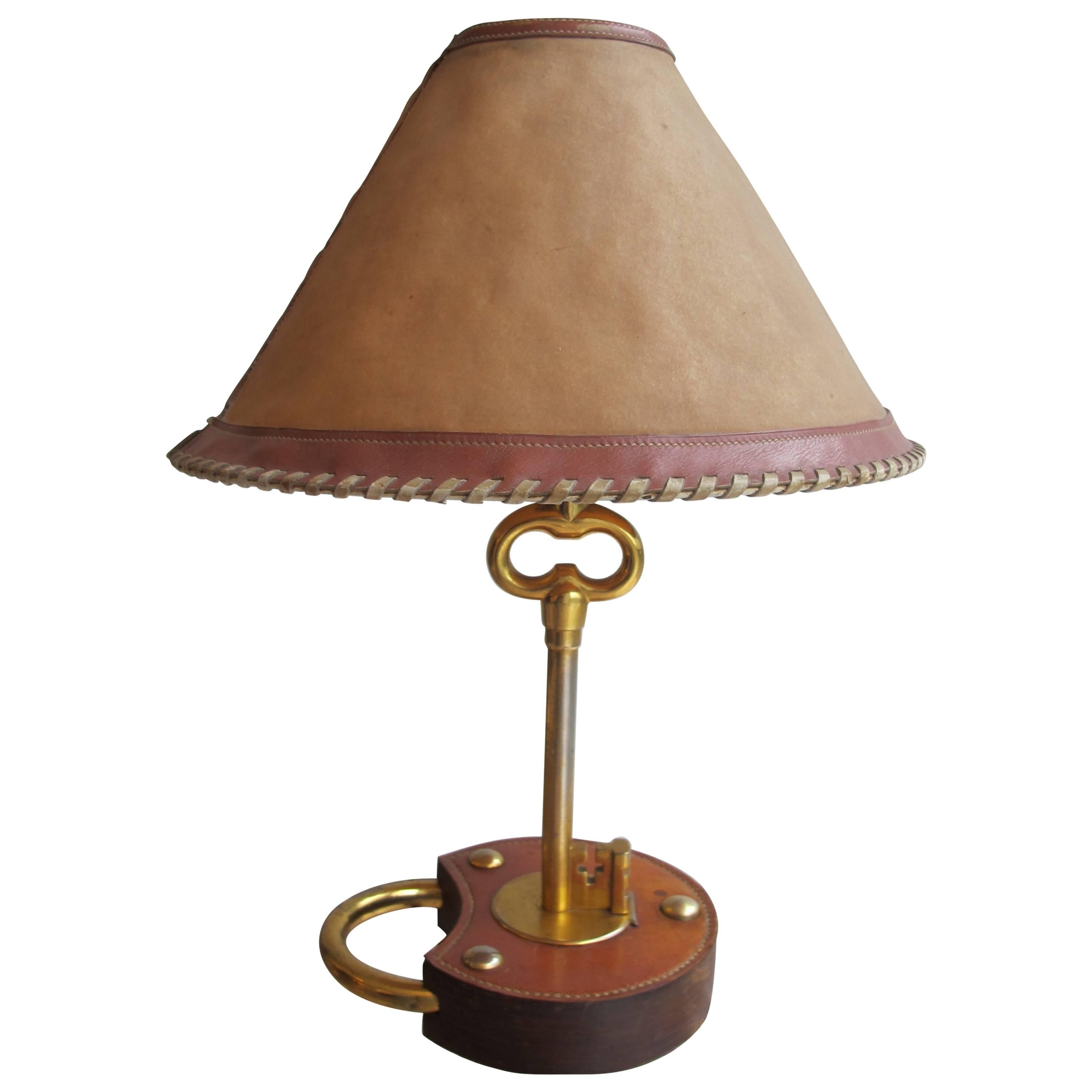 Rare 1950s Lock and Key Table Lamp by Hermes For Sale