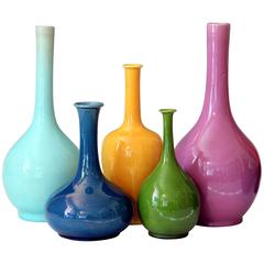 Collection of Awaji Pottery Monochrome Bottle Vases
