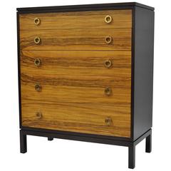 Edward Wormley for Dunbar Rosewood Five-Drawer Brass Ring Chest or Dresser