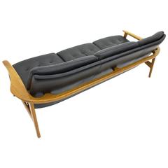 Scandinavian Modern Leather and Teak Wood Sofa, 1960s 2
