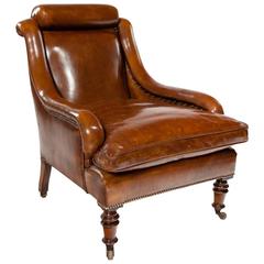 Attractive Antique 19th Century Walnut Leather Armchair