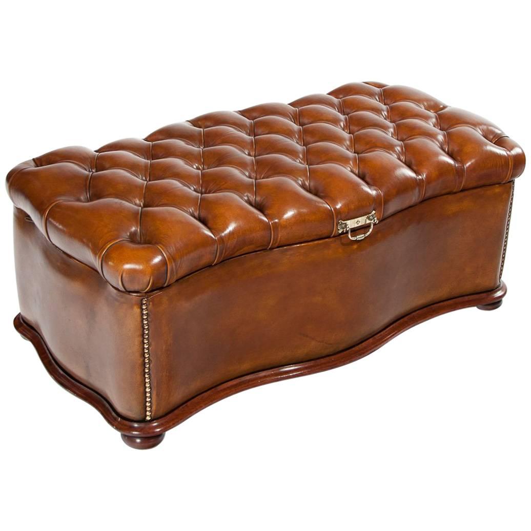 Excellent 19th Century Shaped Leather Ottoman